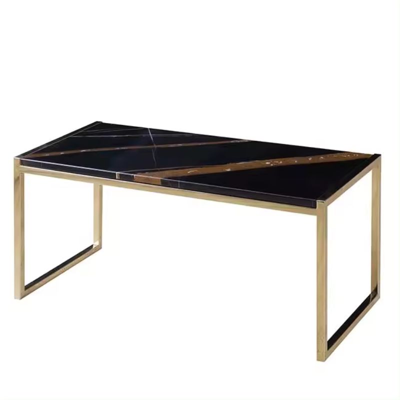 Rectangular Gold Coffee Table Hire W/ Black Top